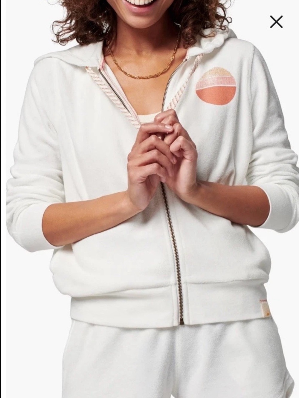 Faherty Reverse Beach White Zip Hoodie Peach Sun& Moon Graphics Coastal Small